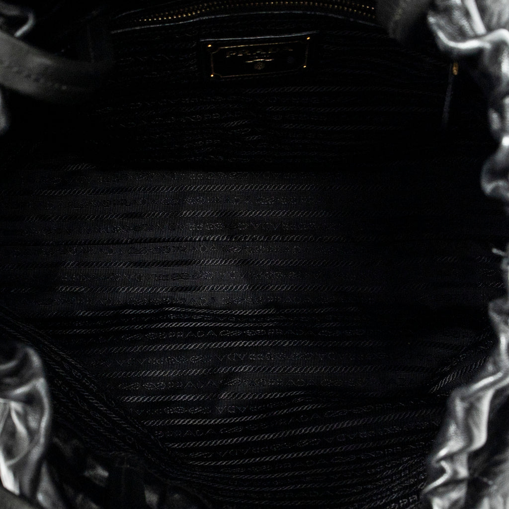 Shoulder Bag Drawstring Shopping Tote Black Nappa Antique Leather
