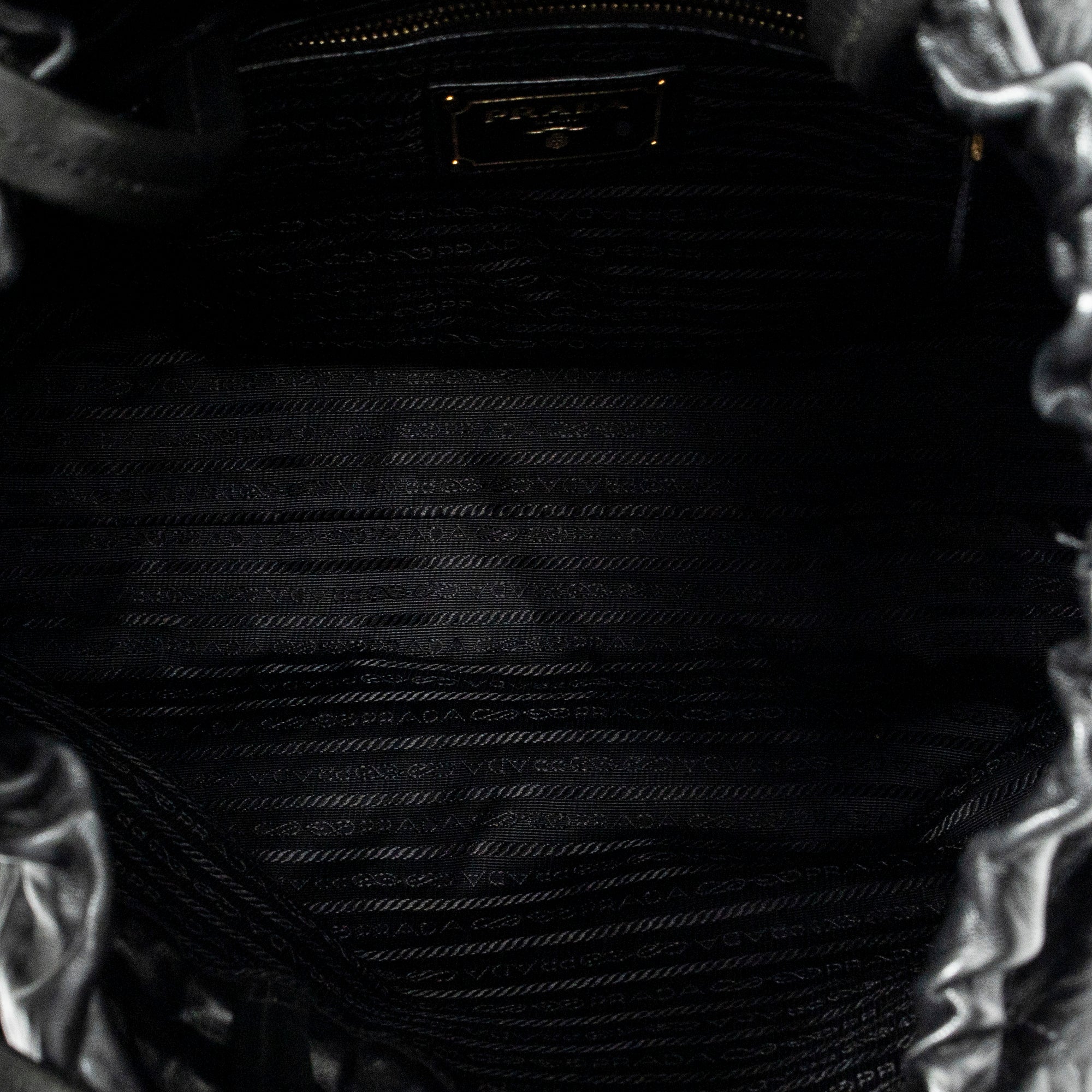 Shoulder Bag Drawstring Shopping Tote Black Nappa Antique Leather