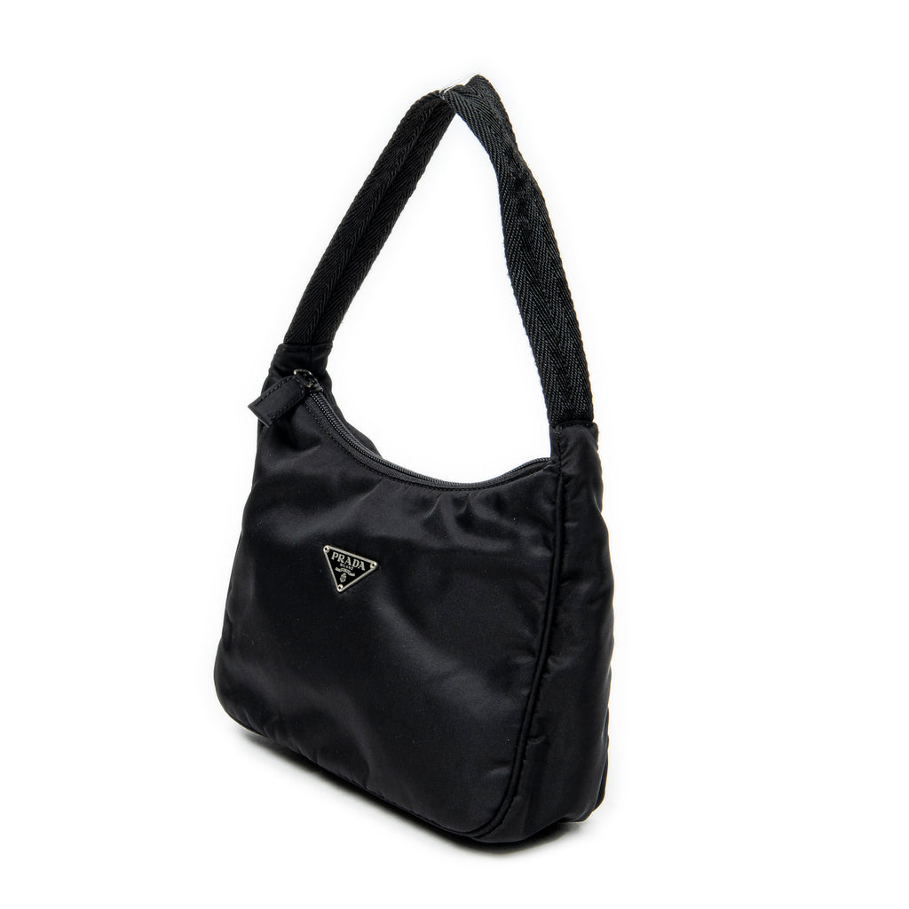 Bolso de hombro mini Zip Hobo lona de nylon negra