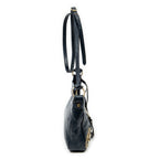 Shoulder Bag Metallic Edge Hip Crossbody Navy Grained Calfskin Leather