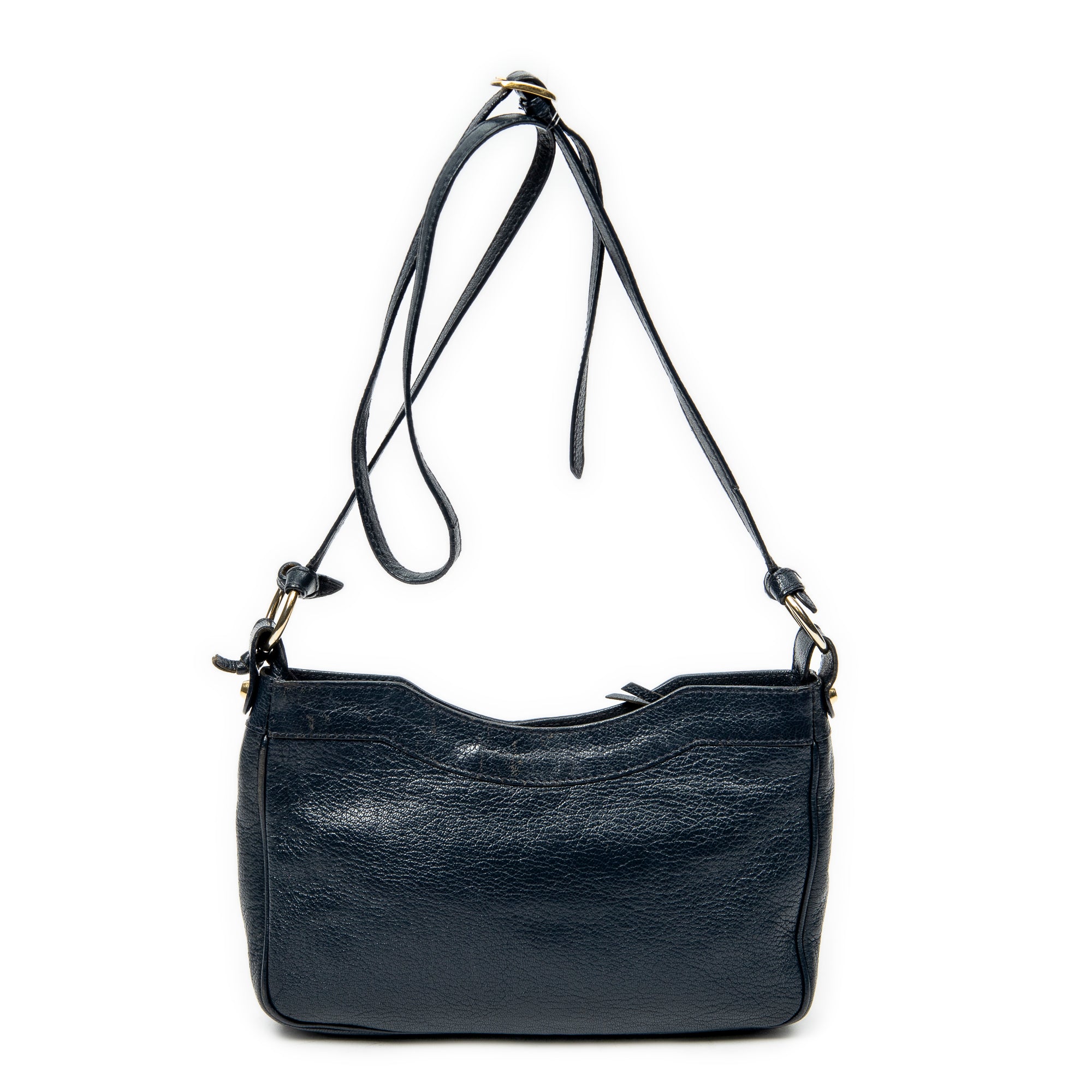 Shoulder Bag Metallic Edge Hip Crossbody Navy Grained Calfskin Leather
