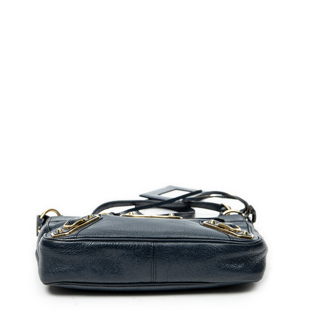 Shoulder Bag Metallic Edge Hip Crossbody Navy Grained Calfskin Leather