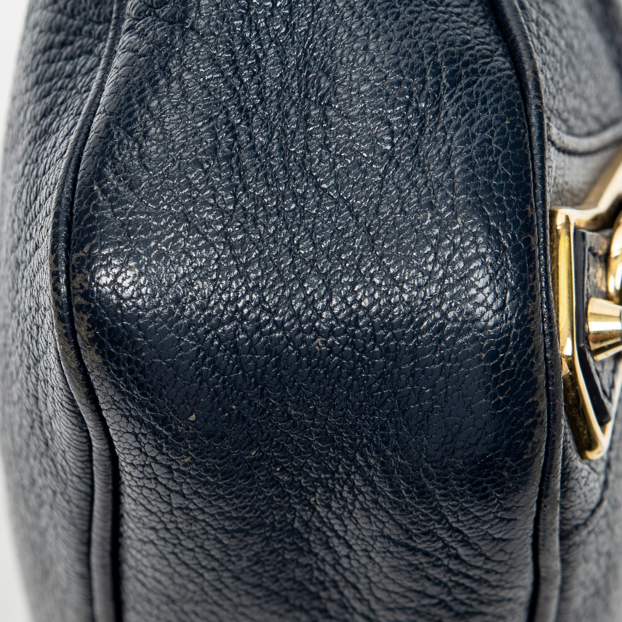 Shoulder Bag Metallic Edge Hip Crossbody Navy Grained Calfskin Leather