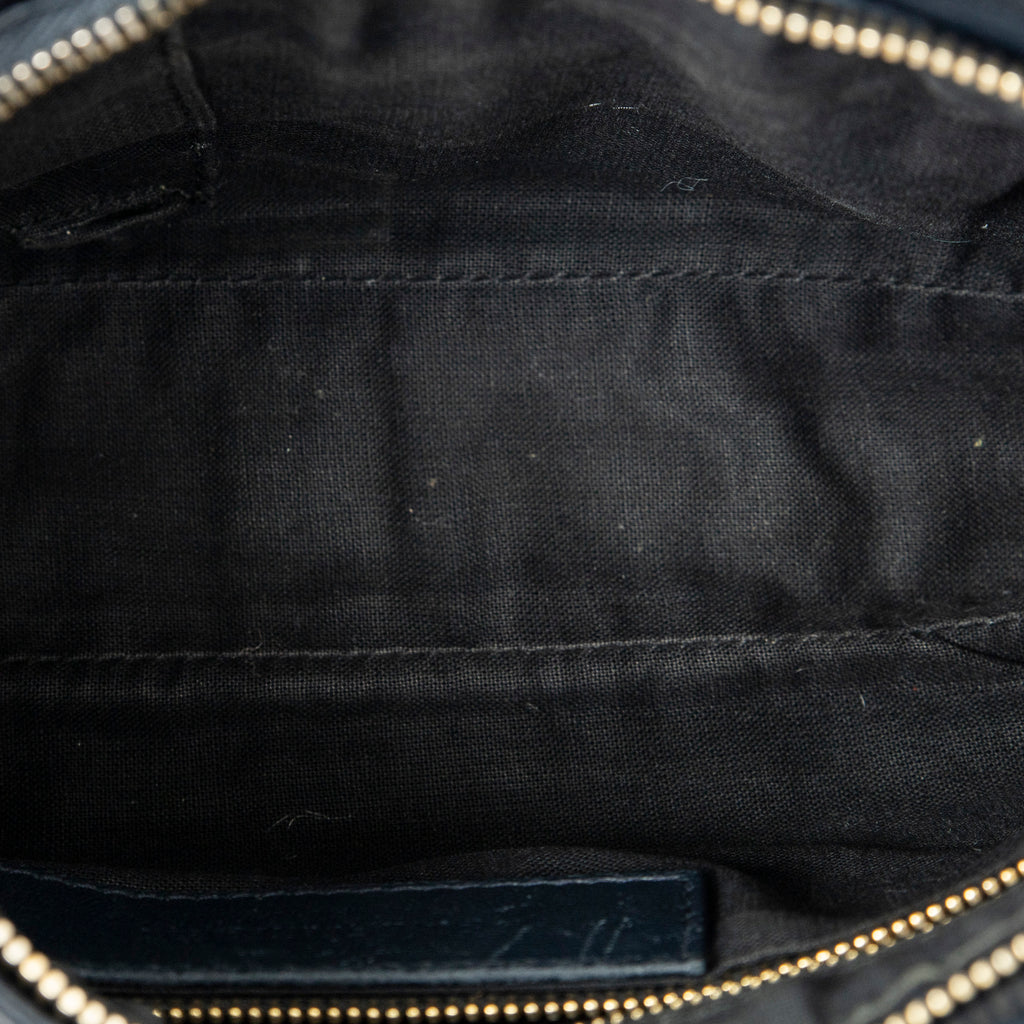 Shoulder Bag Metallic Edge Hip Crossbody Navy Grained Calfskin Leather