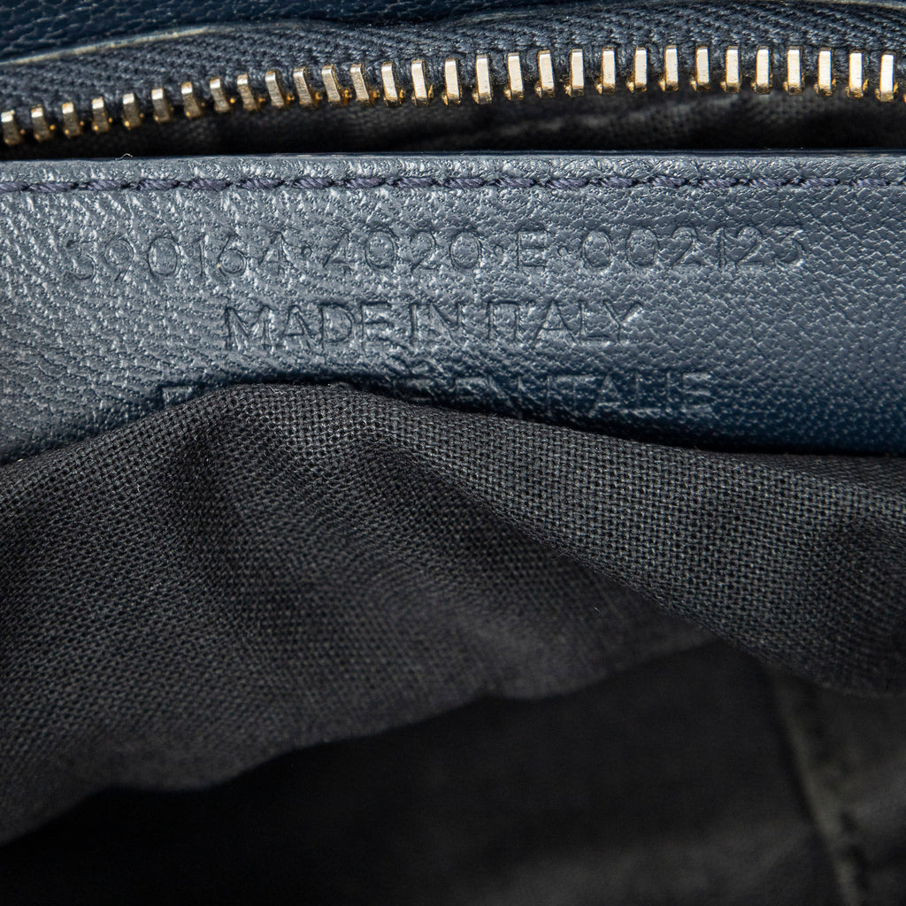 Shoulder Bag Metallic Edge Hip Crossbody Navy Grained Calfskin Leather