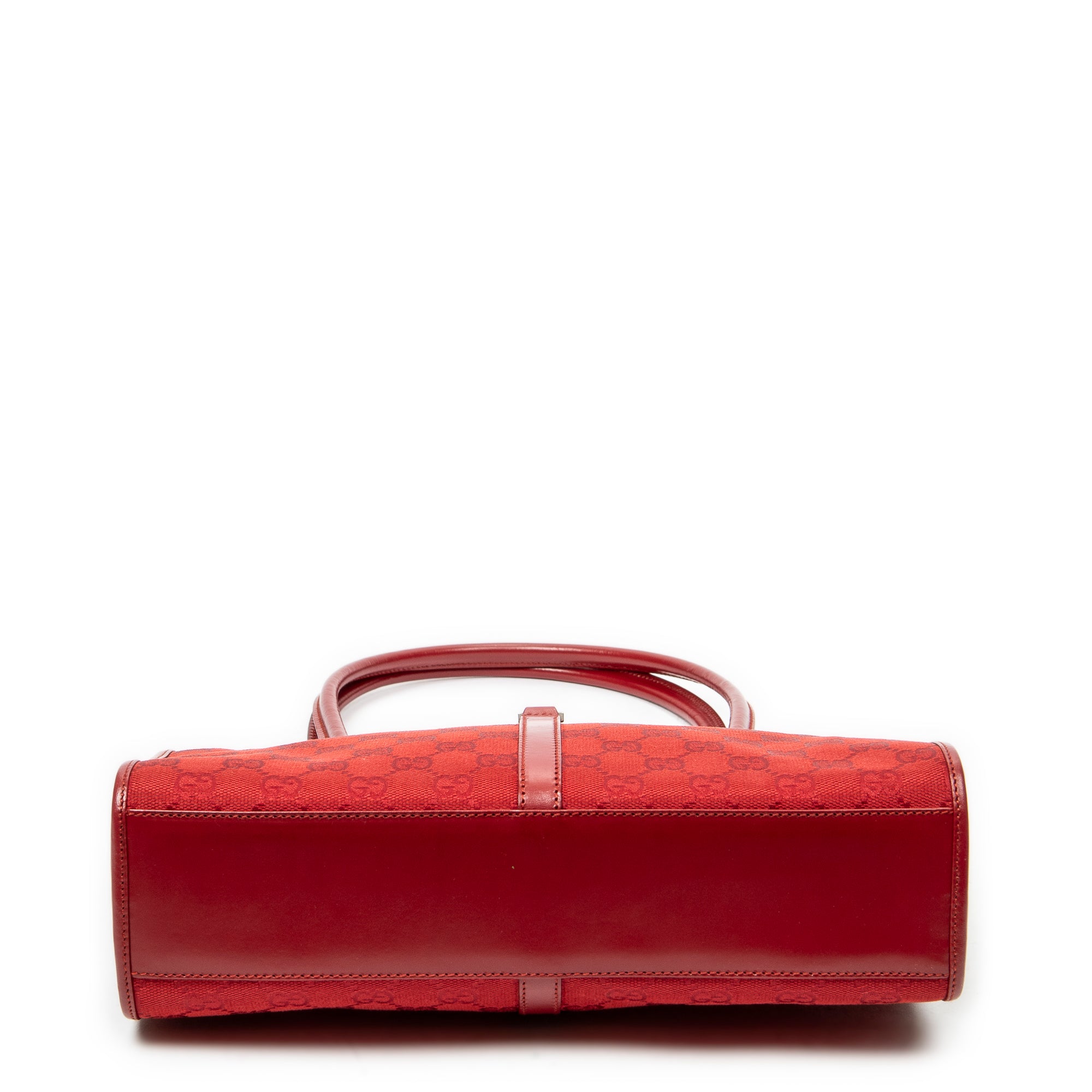 Bolso de hombro cuadrado Jackie Tote lona roja con monograma