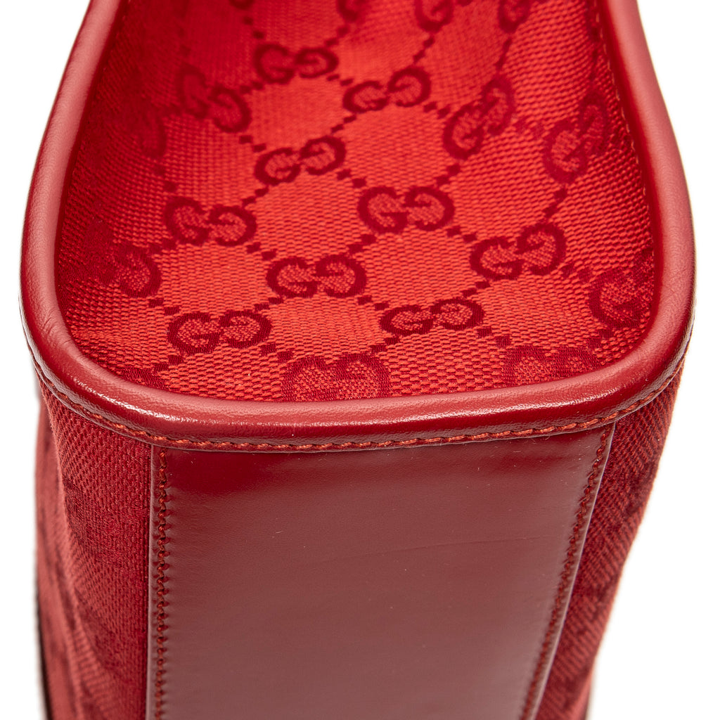 Bolso de hombro cuadrado Jackie Tote lona roja con monograma