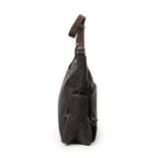Shoulder Bag Large Front Pocket Messenger Dark Brown Monogrammed Denim Canvas