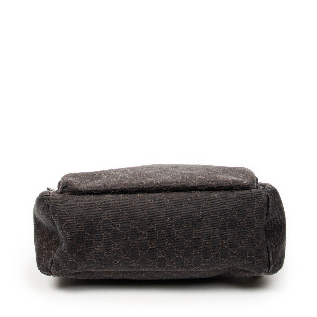 Shoulder Bag Large Front Pocket Messenger Dark Brown Monogrammed Denim Canvas