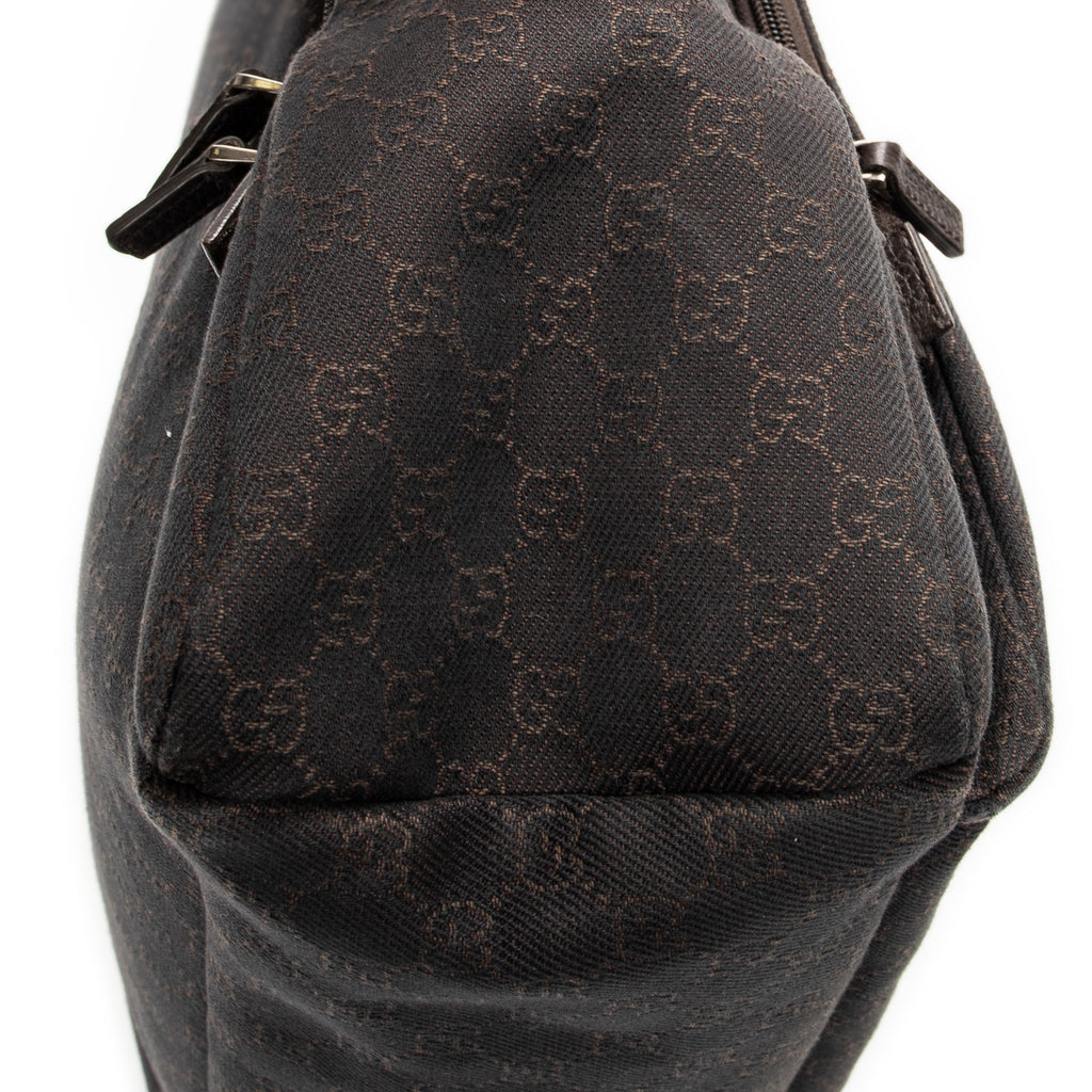 Shoulder Bag Large Front Pocket Messenger Dark Brown Monogrammed Denim Canvas