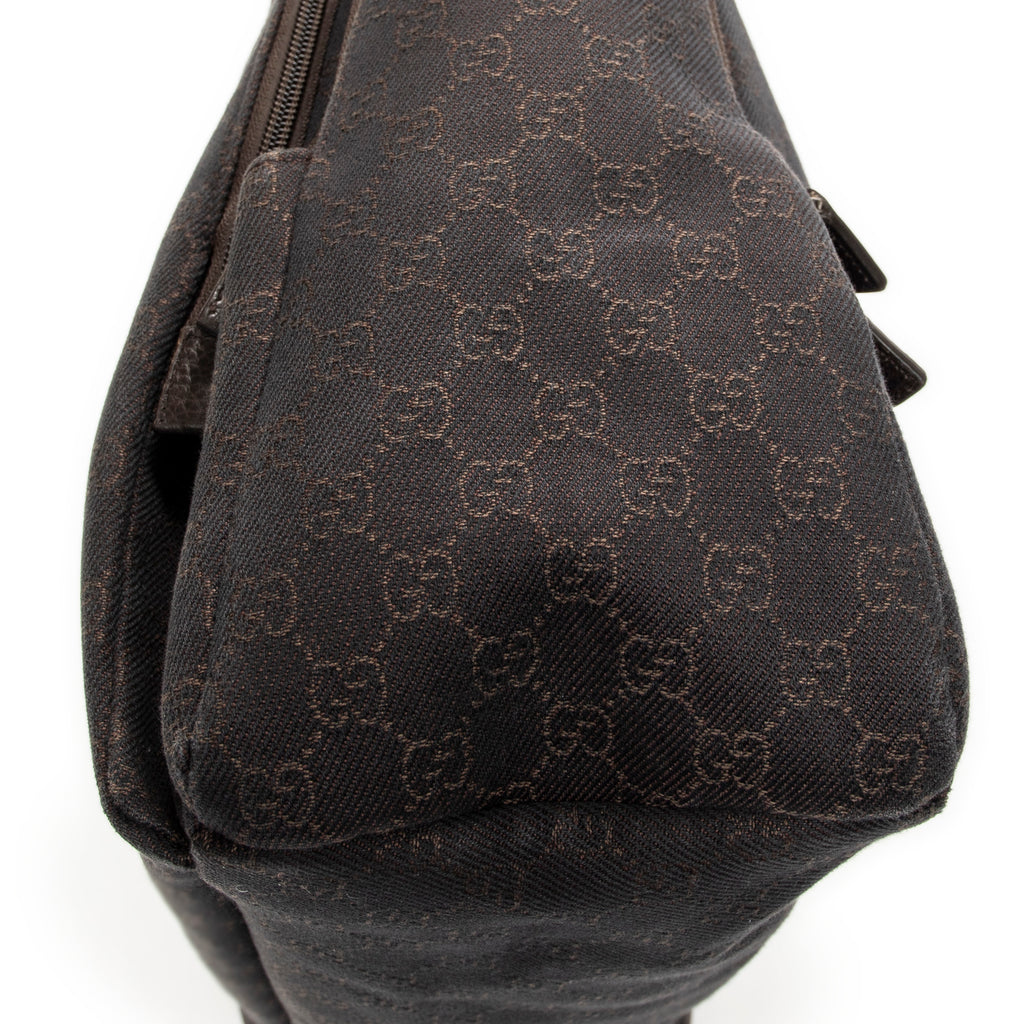 Shoulder Bag Large Front Pocket Messenger Dark Brown Monogrammed Denim Canvas