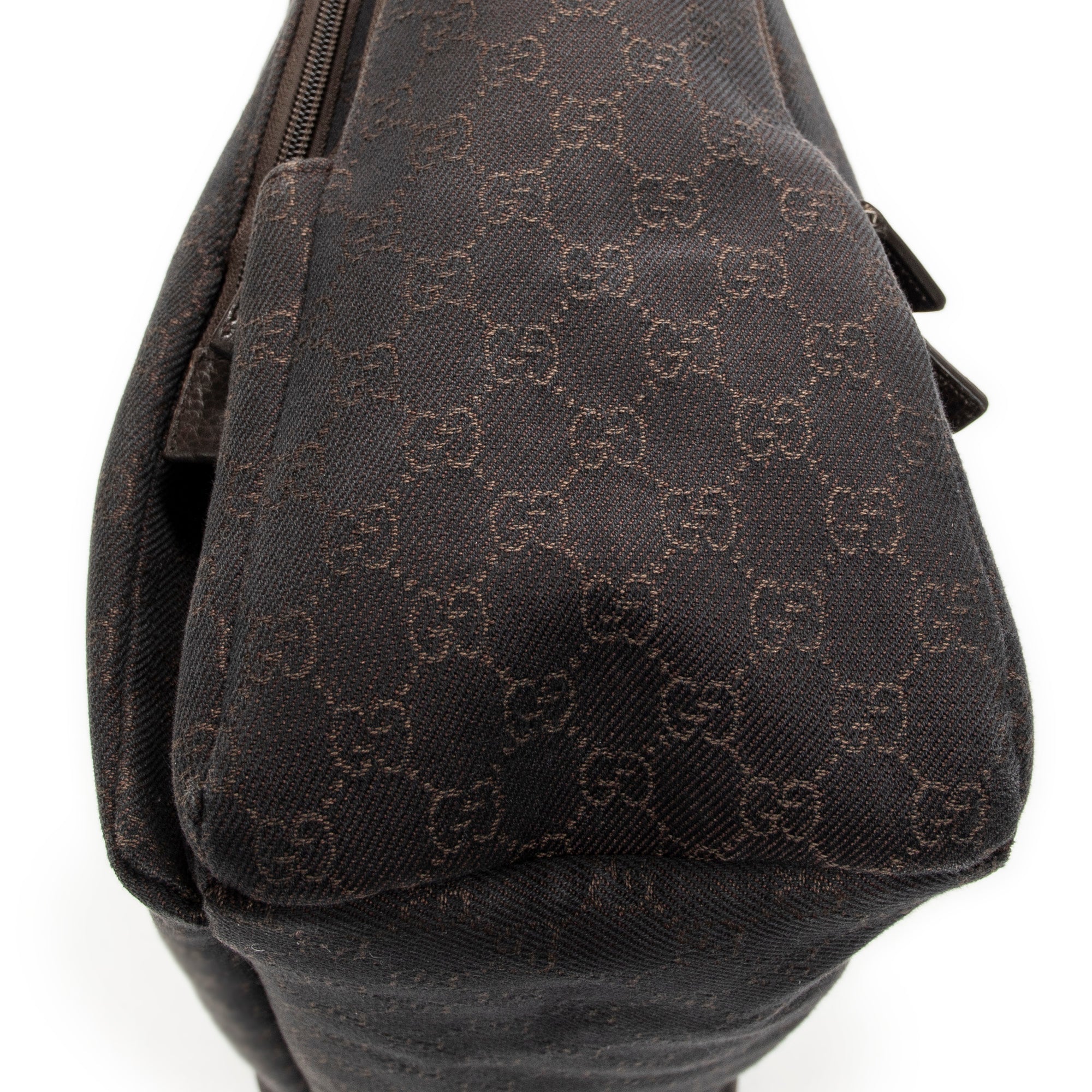 Shoulder Bag Large Front Pocket Messenger Dark Brown Monogrammed Denim Canvas
