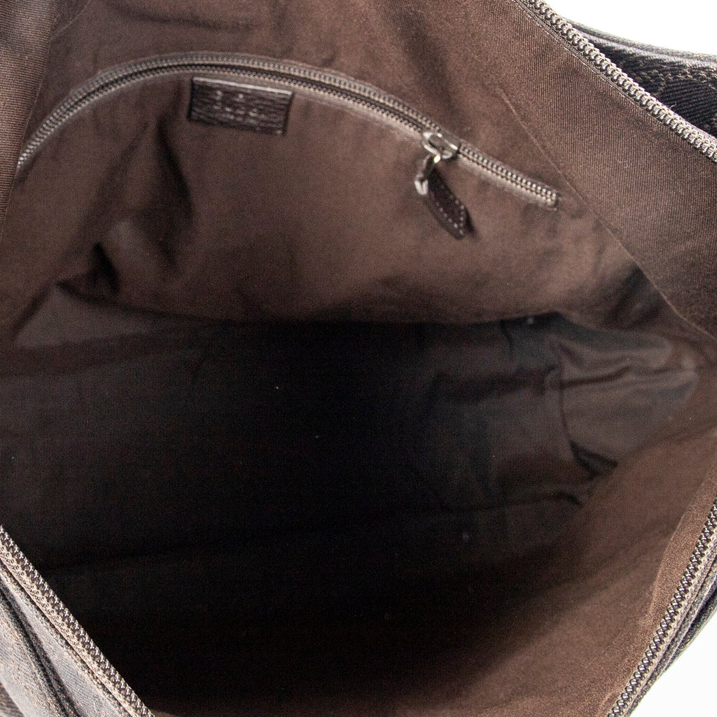 Shoulder Bag Large Front Pocket Messenger Dark Brown Monogrammed Denim Canvas