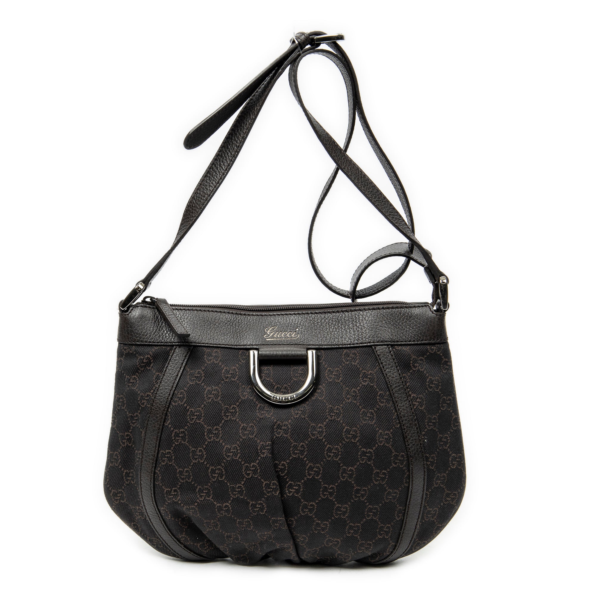 Shoulder Bag Small D-Ring Messenger Dark Brown Monogrammed Denim Canvas