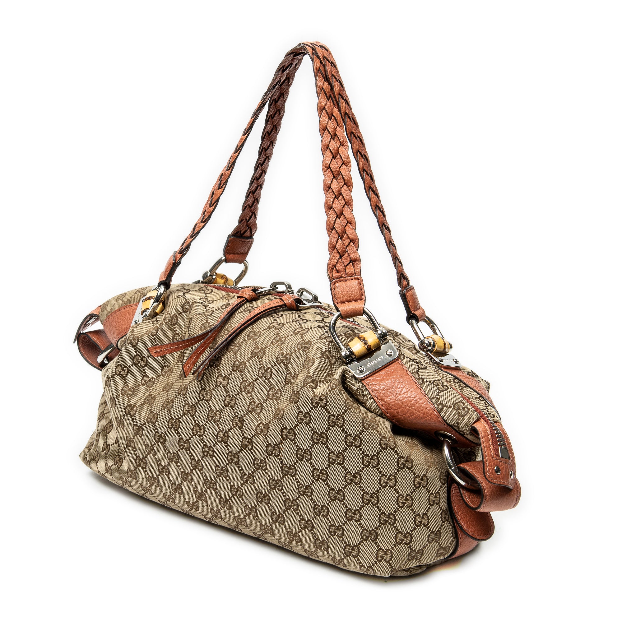 Shoulder Bag Large Bamboo Bar Boston Orange Monogrammed Canvas