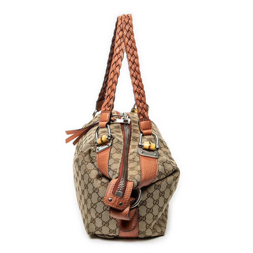 Shoulder Bag Large Bamboo Bar Boston Orange Monogrammed Canvas