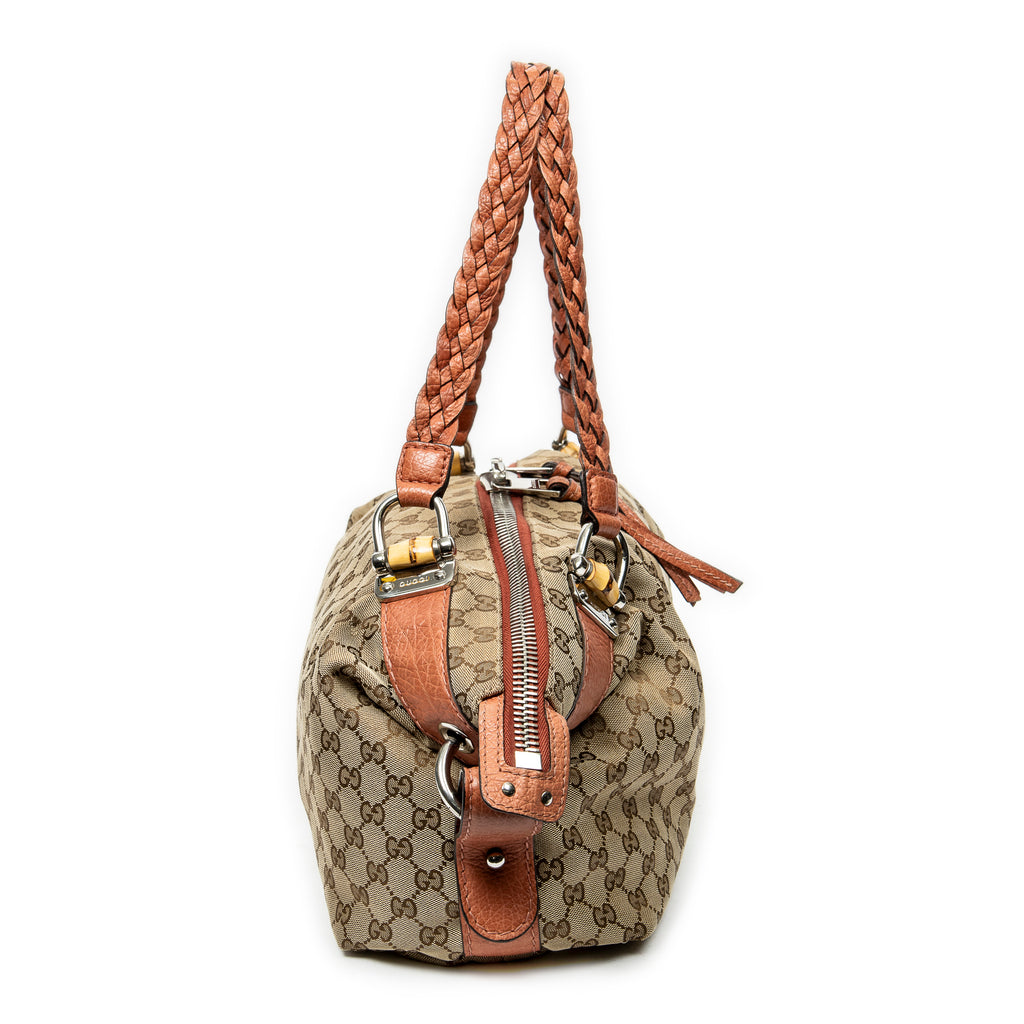 Shoulder Bag Large Bamboo Bar Boston Orange Monogrammed Canvas