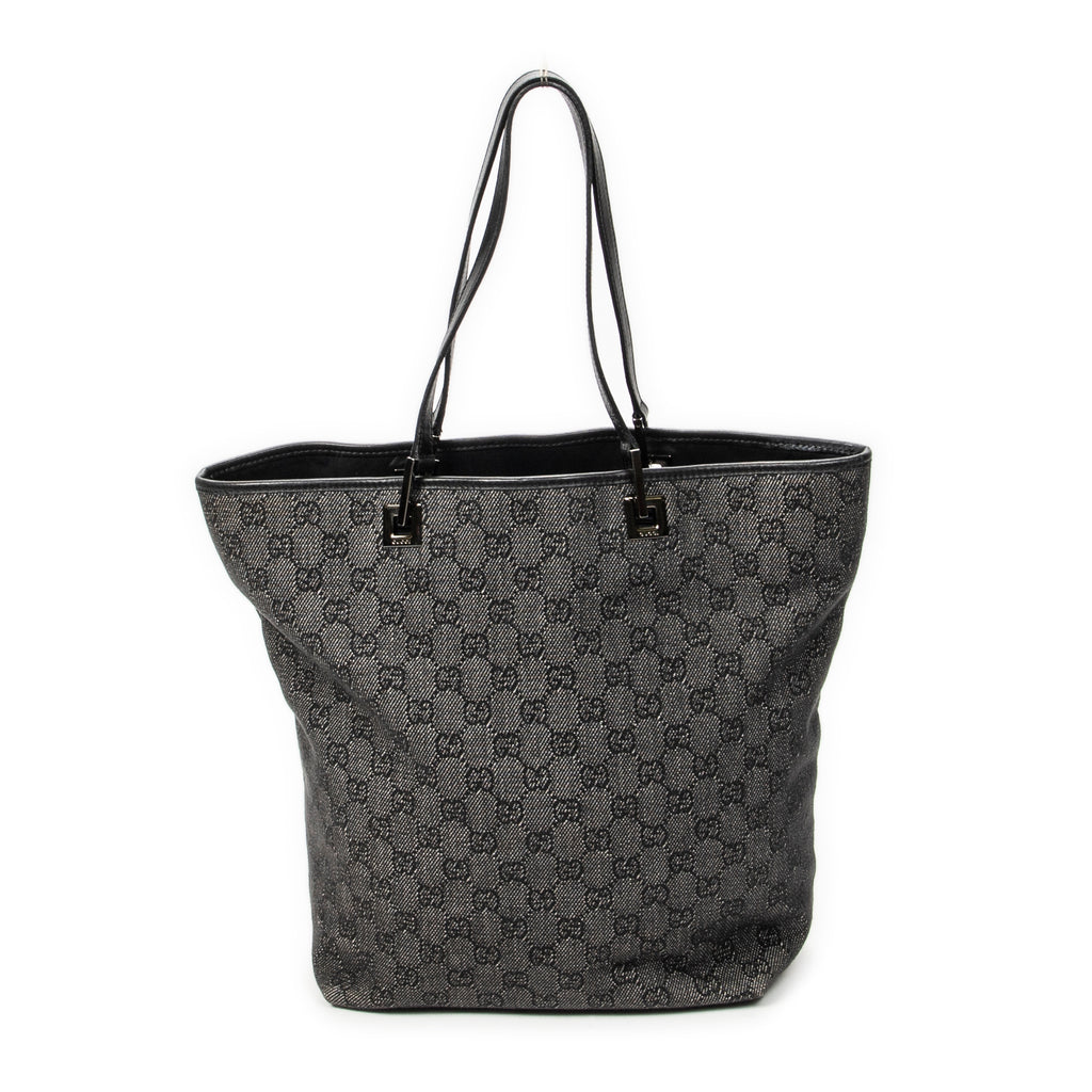 Shoulder Bag Tall Tote Black Monogrammed Denim Canvas