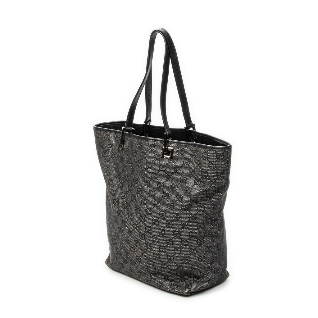 Shoulder Bag Tall Tote Black Monogrammed Denim Canvas