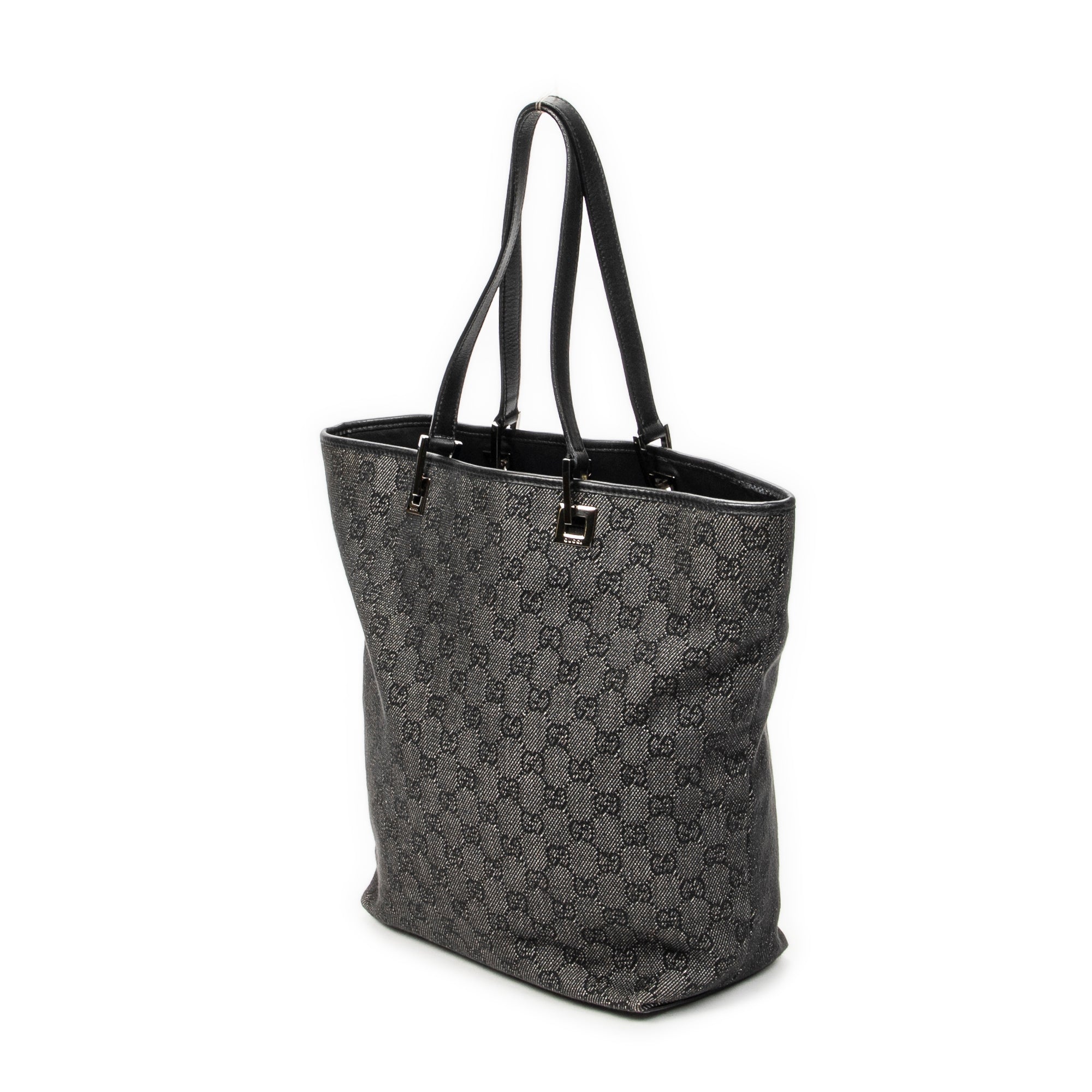Shoulder Bag Tall Tote Black Monogrammed Denim Canvas