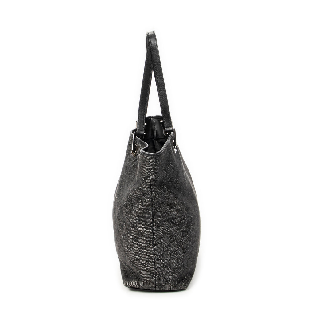 Shoulder Bag Tall Tote Black Monogrammed Denim Canvas