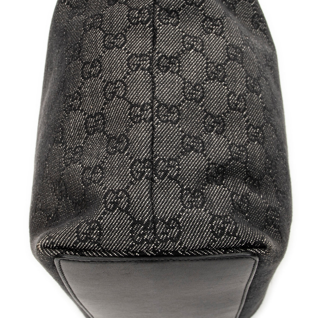 Bolso de hombro/Bolso grande de lona vaquera negra con monograma