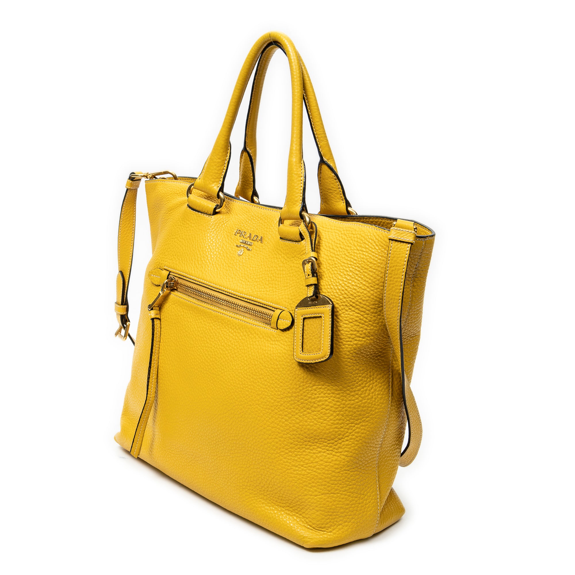 Bolso de hombro convertible con cremallera, piel Vitello Daino, amarillo