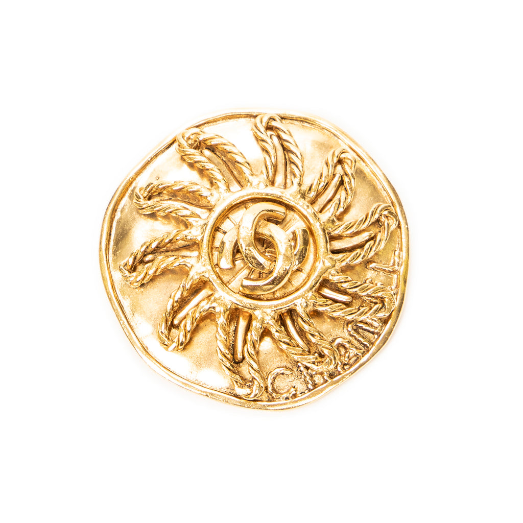 Brooch CC Round Sun Brooch Pin Gold Gold Plated