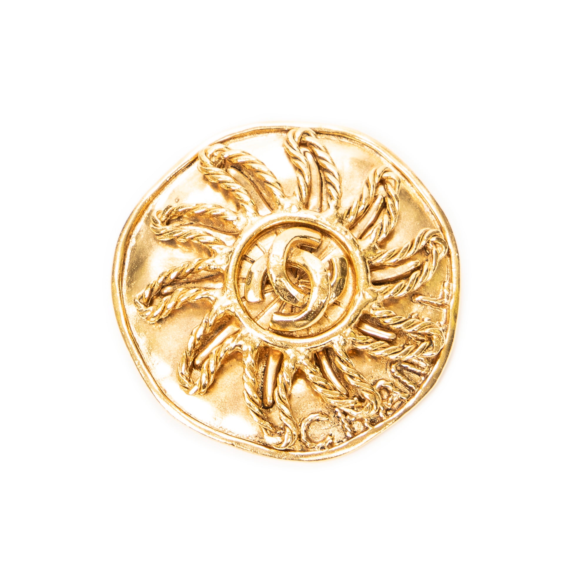 Brooch CC Round Sun Brooch Pin Gold Gold Plated