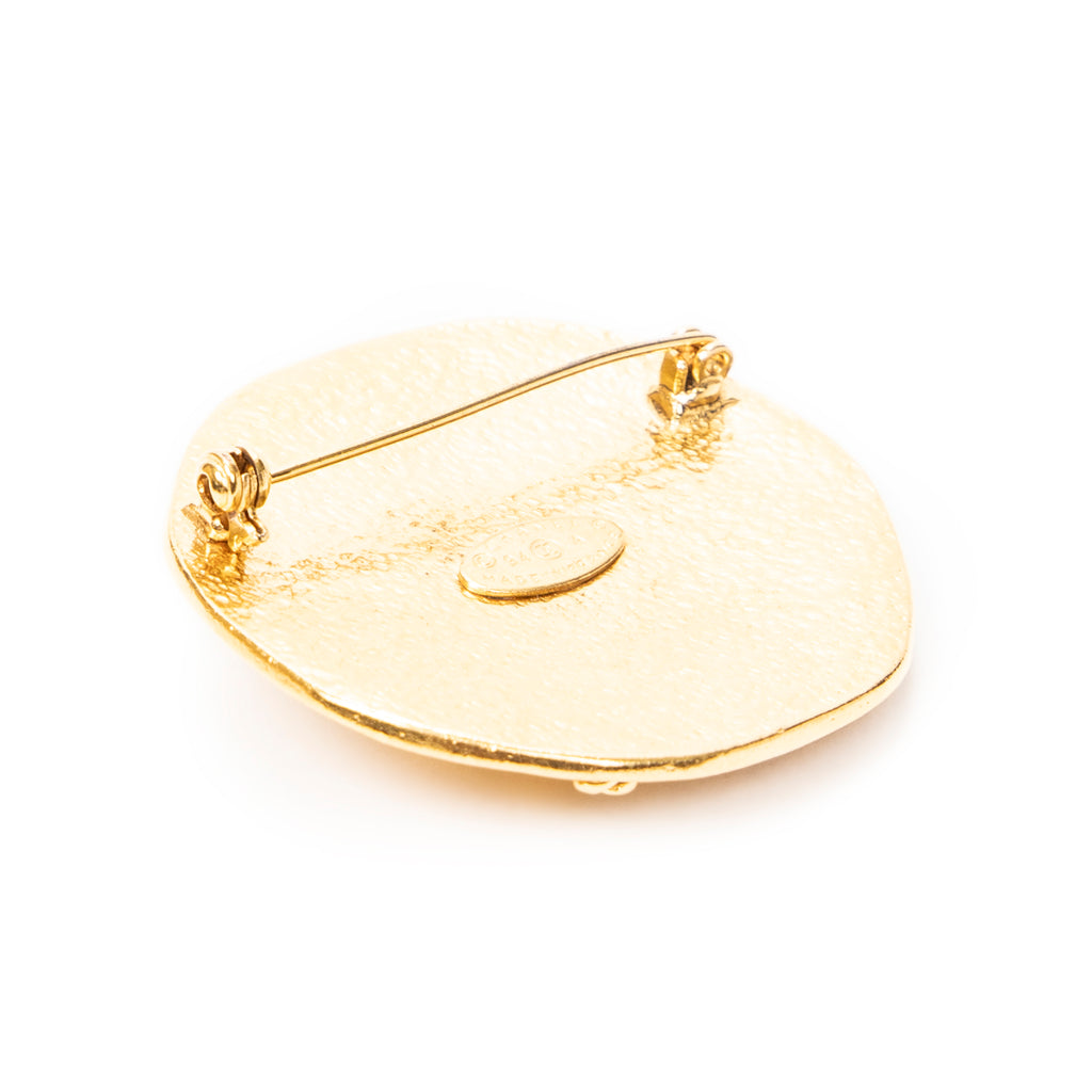 Brooch CC Round Sun Brooch Pin Gold Gold Plated