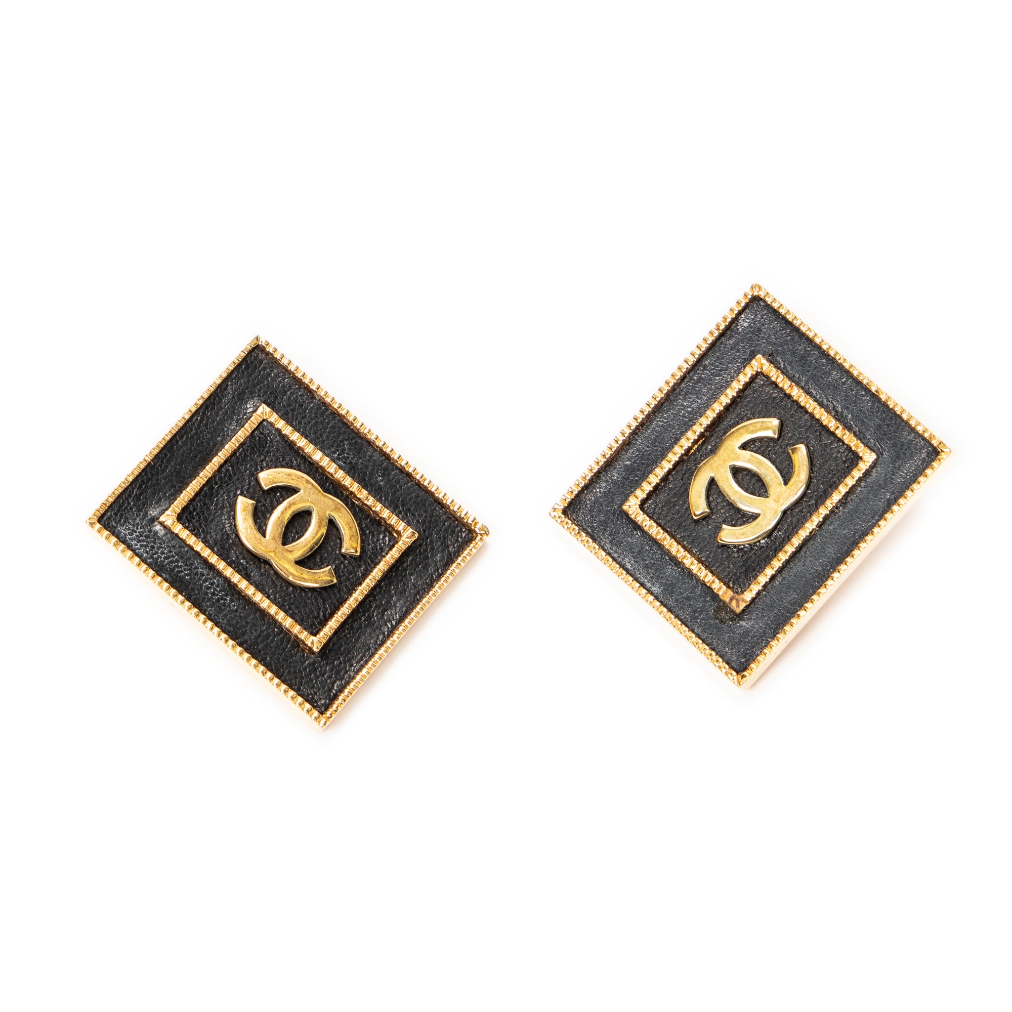 Earrings CC Square Enamel Clip On Earrings Black Gold Plated