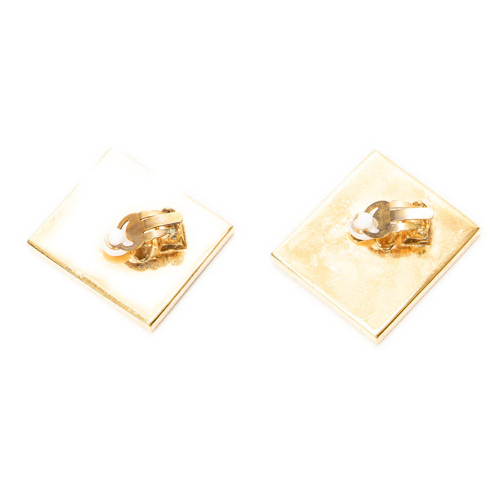 Pendientes CC cuadrados esmaltados de clip chapados en oro negro