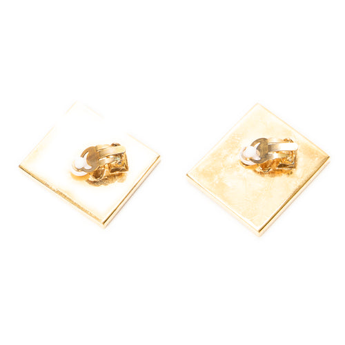 Pendientes CC cuadrados esmaltados de clip chapados en oro negro
