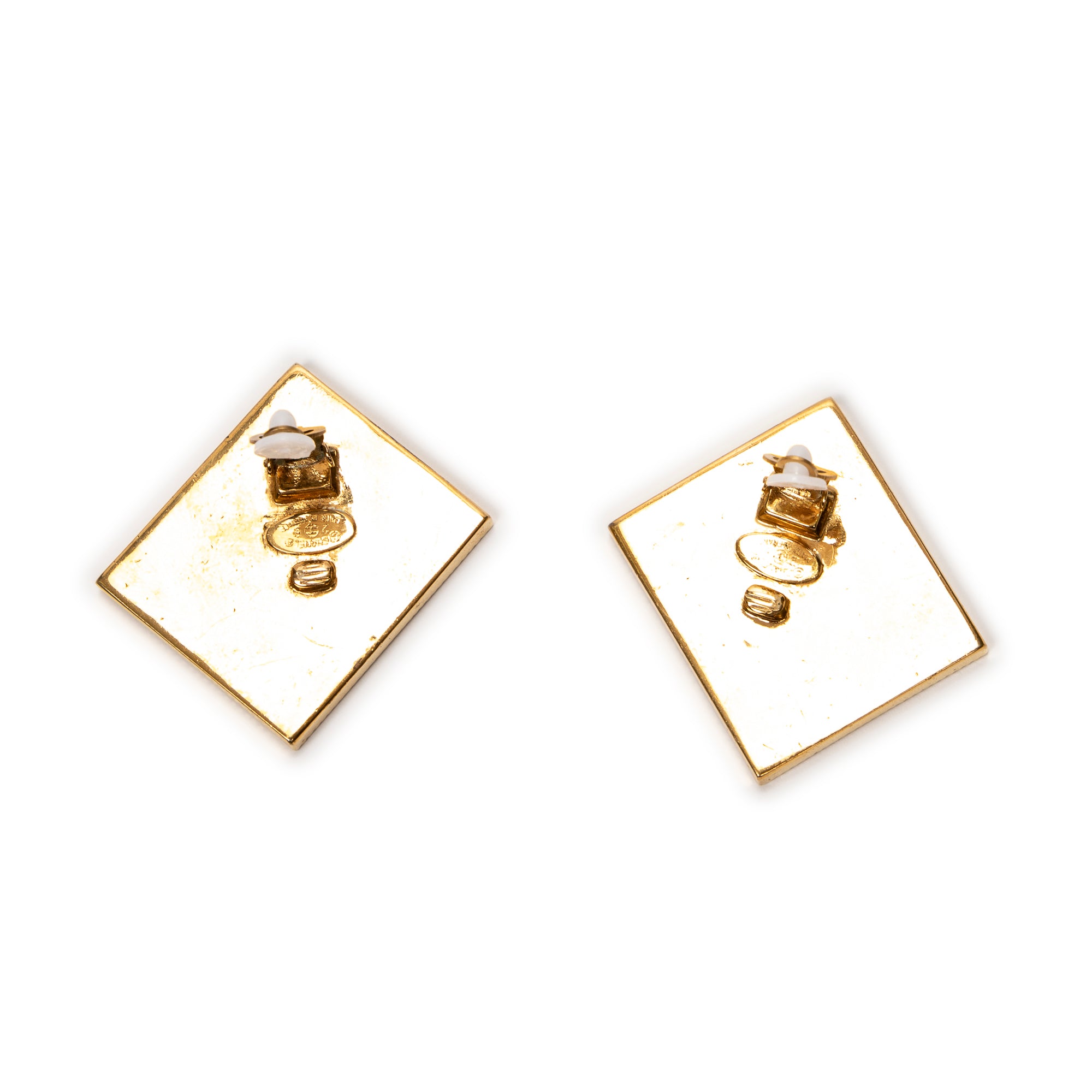 Earrings CC Square Enamel Clip On Earrings Black Gold Plated
