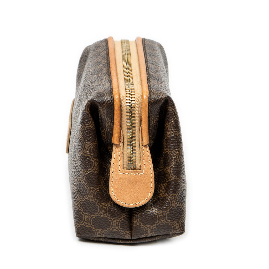 Pouch Mini Frame Cosmetic Pouch Brown Macadam Coated Canvas
