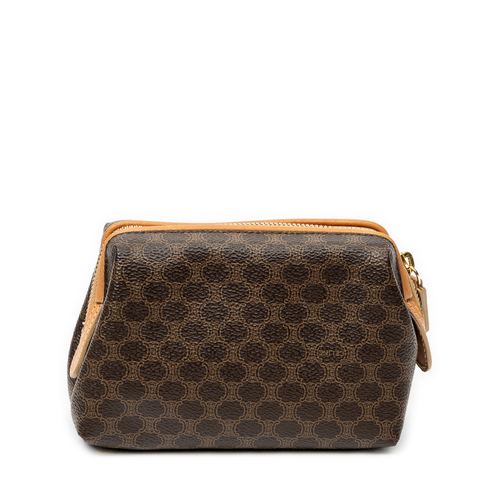 Pouch Mini Frame Cosmetic Pouch Brown Macadam Coated Canvas
