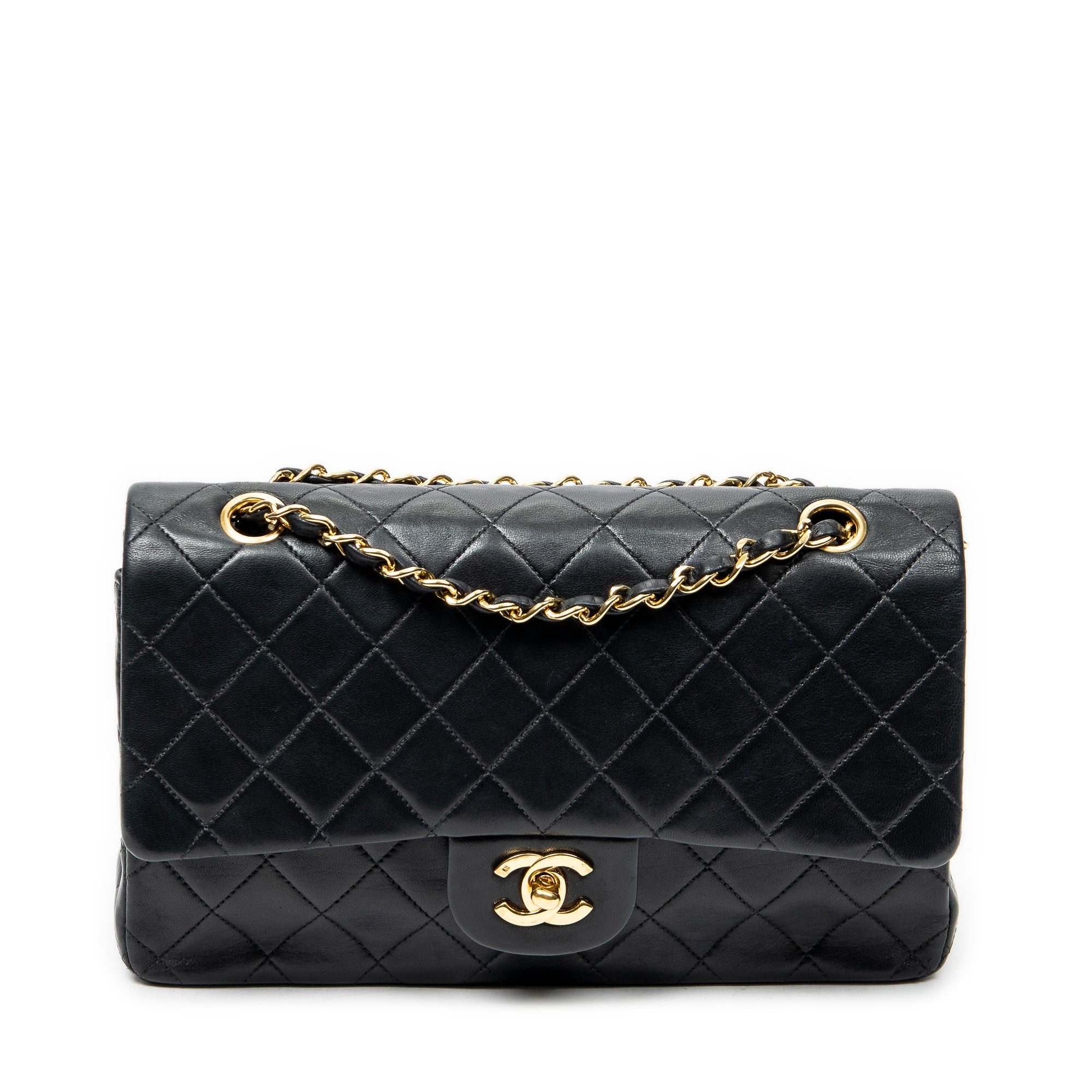 Bolso de Hombro Clásico Doble Solapa 26 Piel de Cordero Acolchada Negra