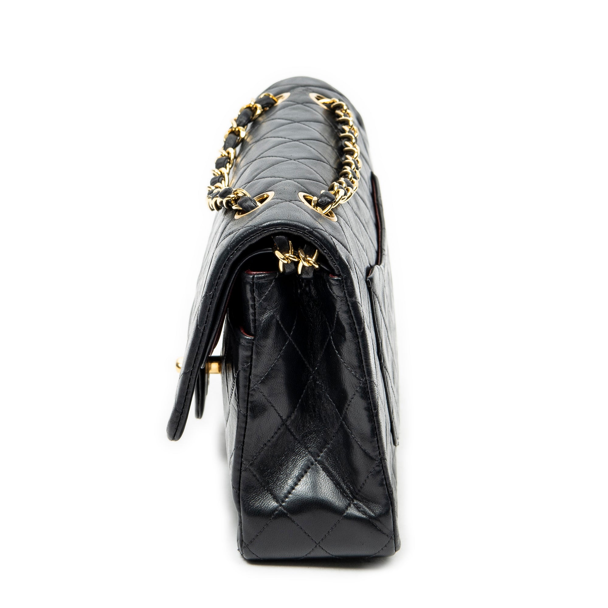 Bolso de Hombro Clásico Doble Solapa 26 Piel de Cordero Acolchada Negra
