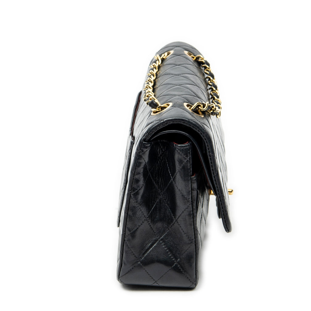 Bolso de Hombro Clásico Doble Solapa 26 Piel de Cordero Acolchada Negra