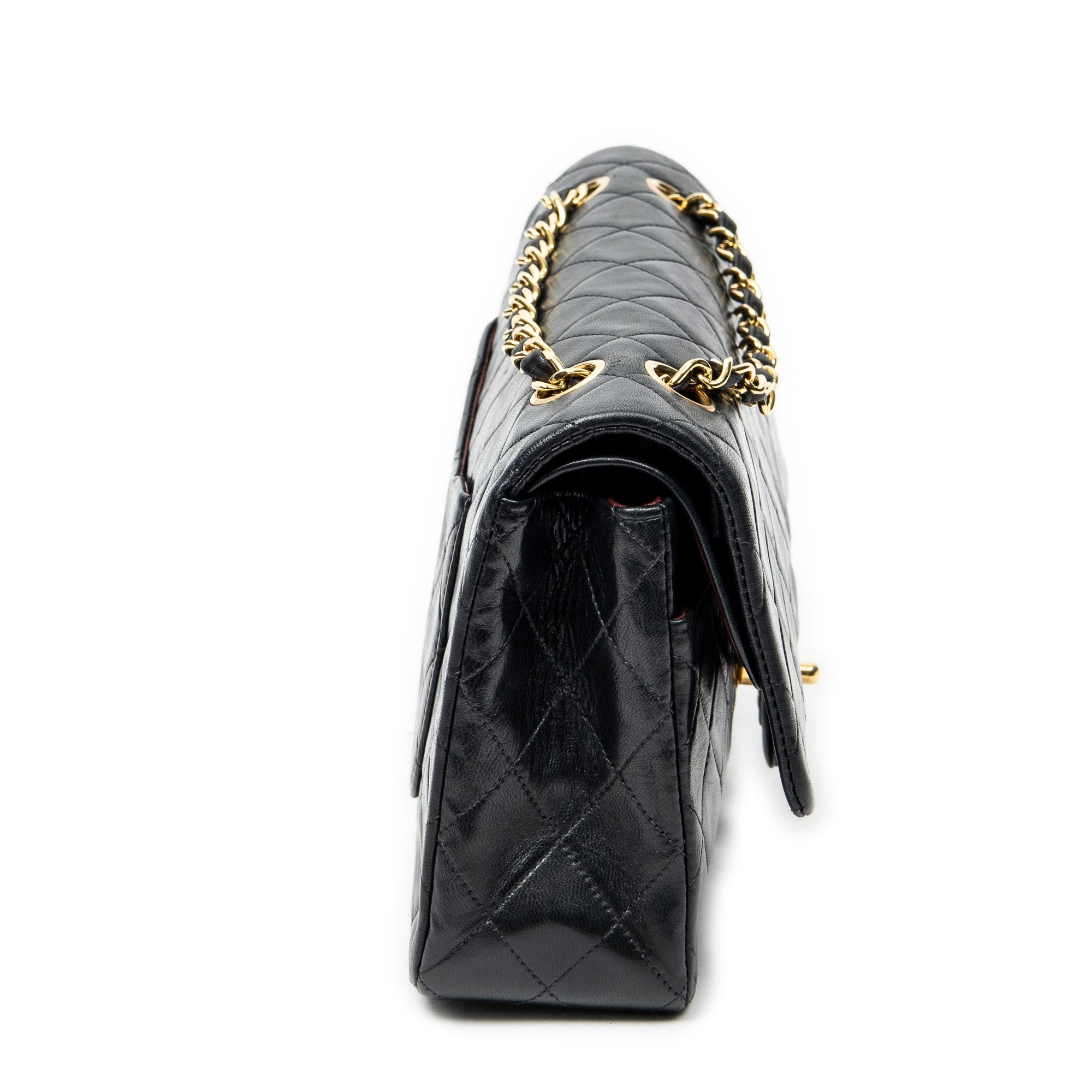 Bolso de Hombro Clásico Doble Solapa 26 Piel de Cordero Acolchada Negra