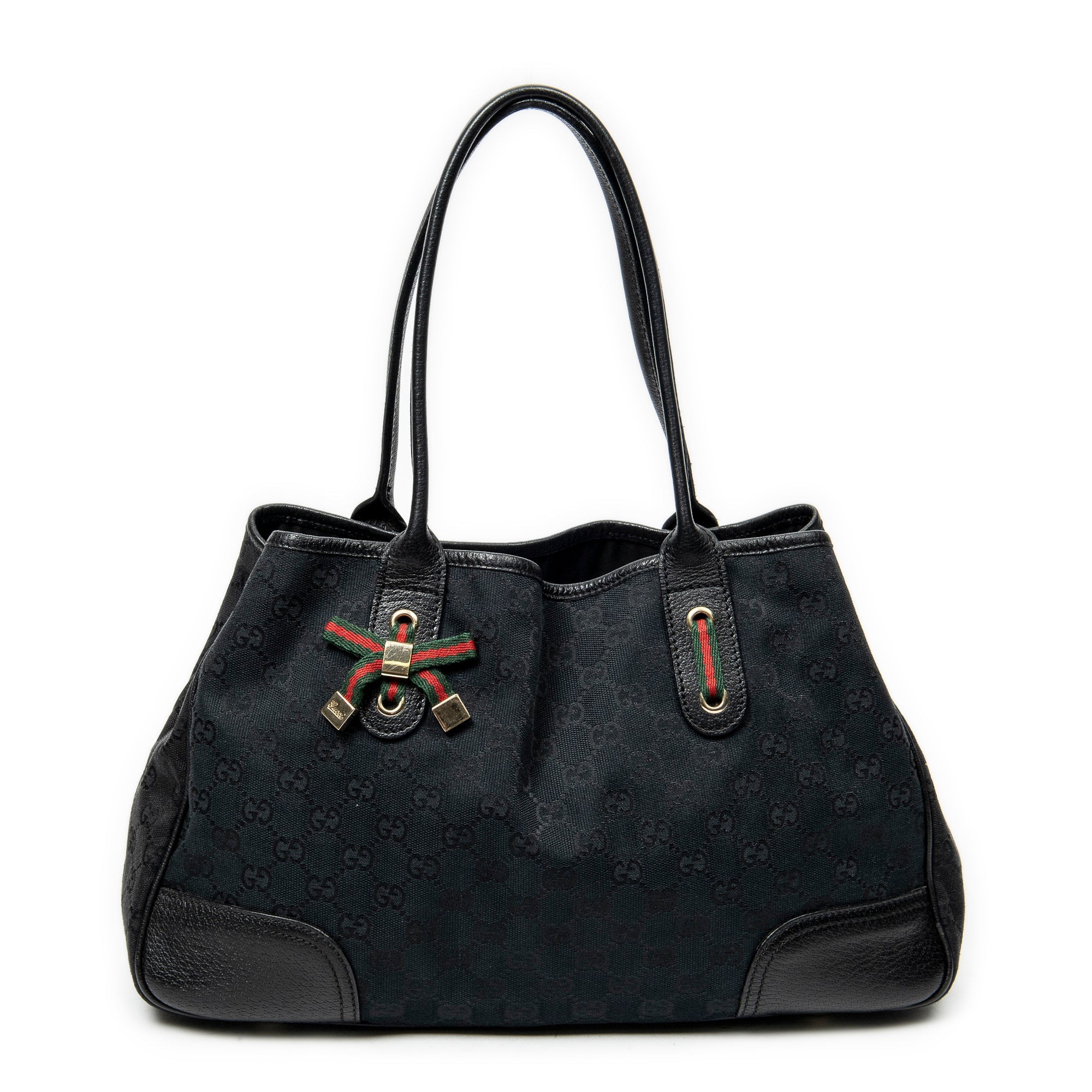 Sac à bandoulière moyen Cabas Princy Web en toile noire monogrammée