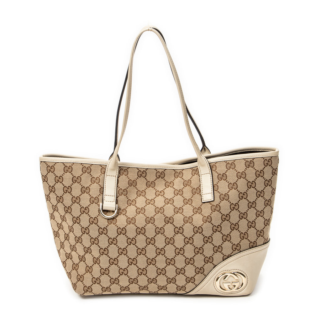Shoulder Bag Small Britt Beige Monogrammed Canvas