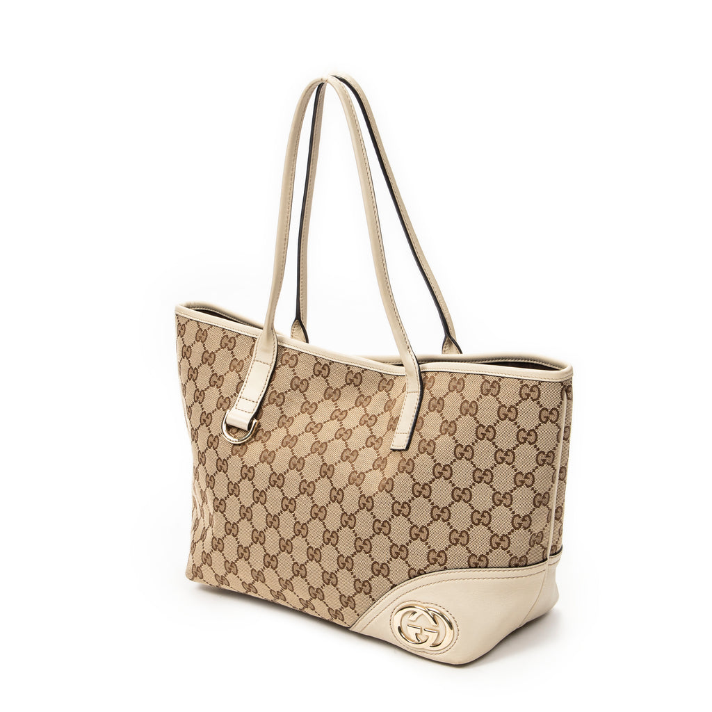 Shoulder Bag Small Britt Beige Monogrammed Canvas