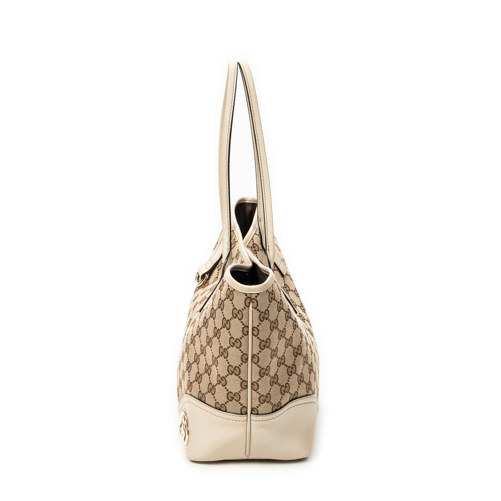 Shoulder Bag Small Britt Beige Monogrammed Canvas