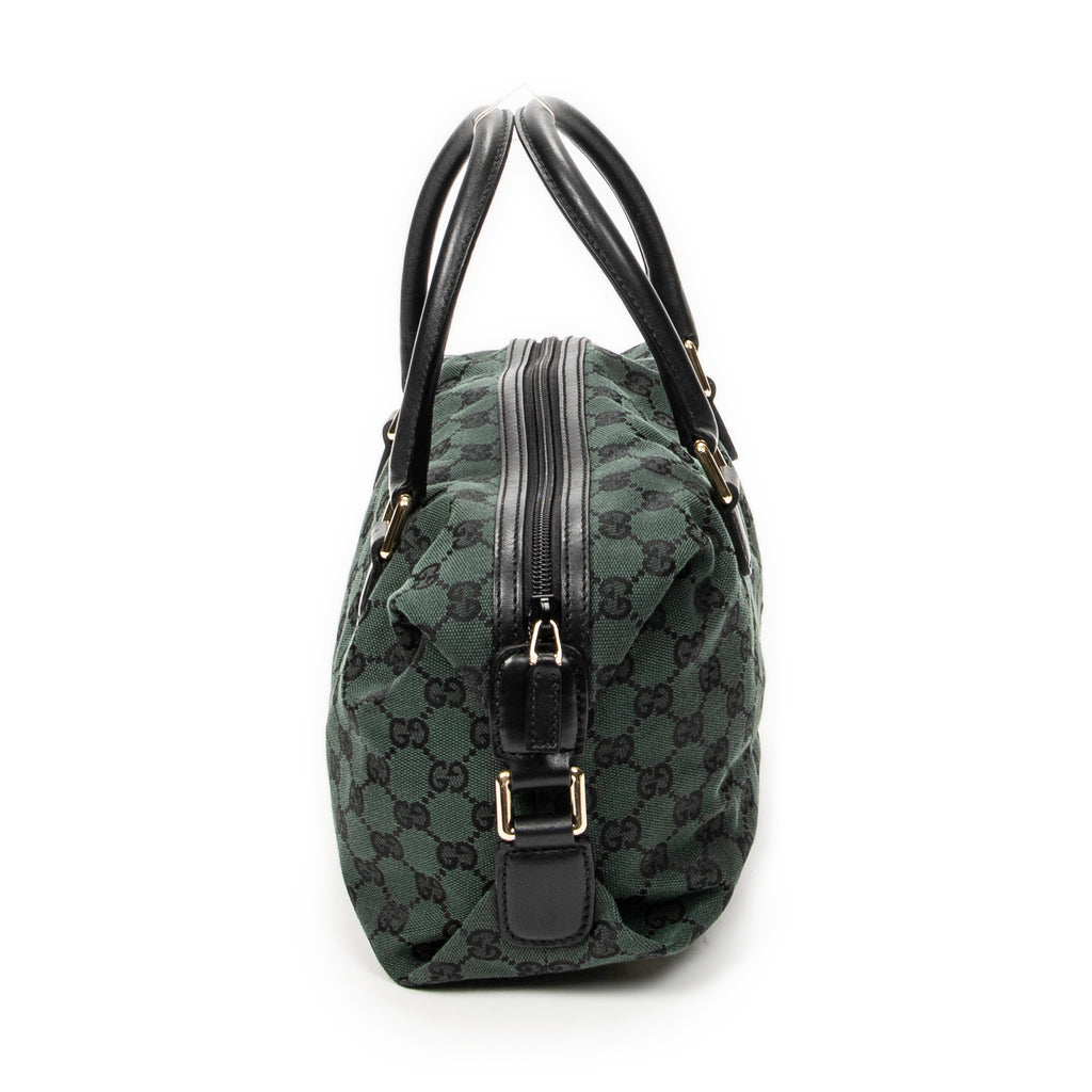 Shoulder Bag Small Side Buckle Boston Green Monogrammed Canvas