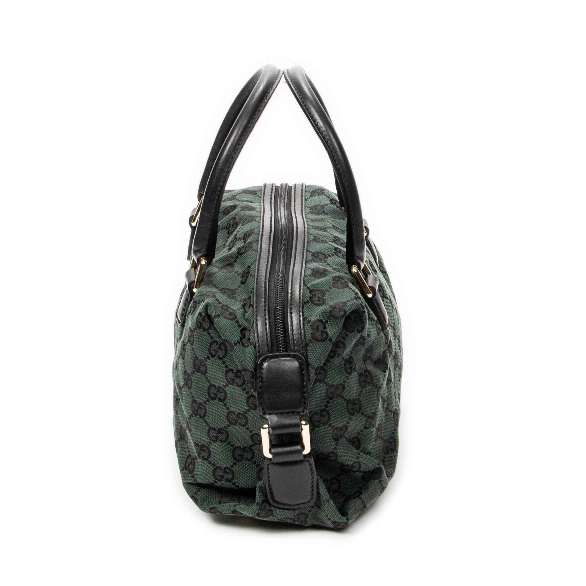 Shoulder Bag Small Side Buckle Boston Green Monogrammed Canvas