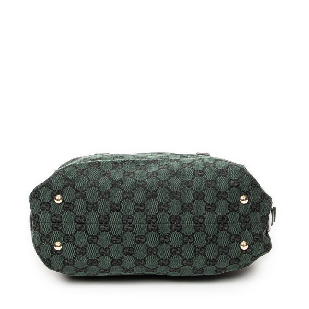 Bolso de Hombro Pequeño con Hebilla Lateral Boston Lona Monogramada Verde