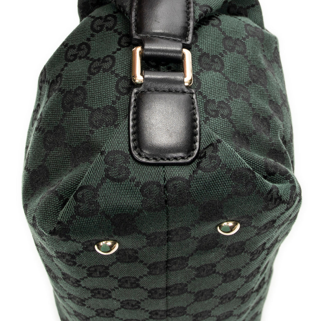 Bolso de Hombro Pequeño con Hebilla Lateral Boston Lona Monogramada Verde