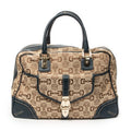 Shoulder Bag Large Front Pocket Boston Beige Horsebit Print Canvas