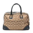 Shoulder Bag Large Front Pocket Boston Beige Horsebit Print Canvas